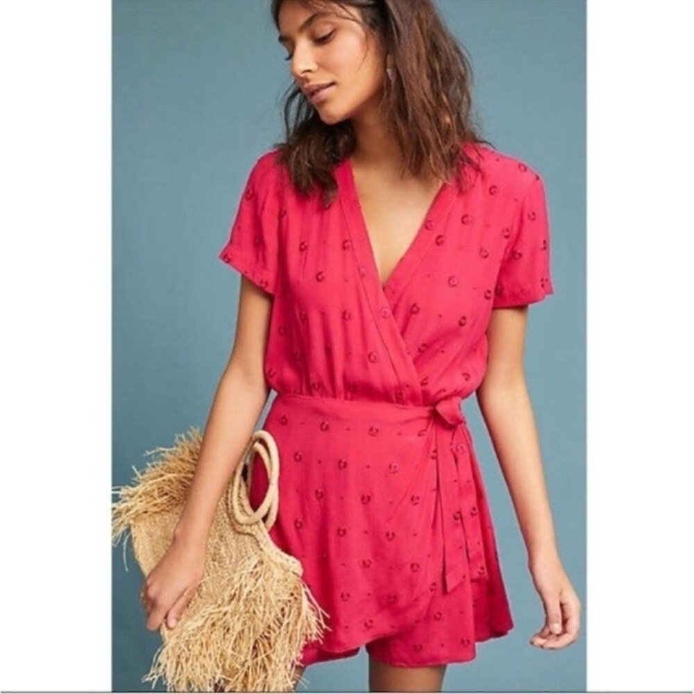 Anthropologie Ett:Twa Greenbrier Embroidered Romper in Pink Magenta